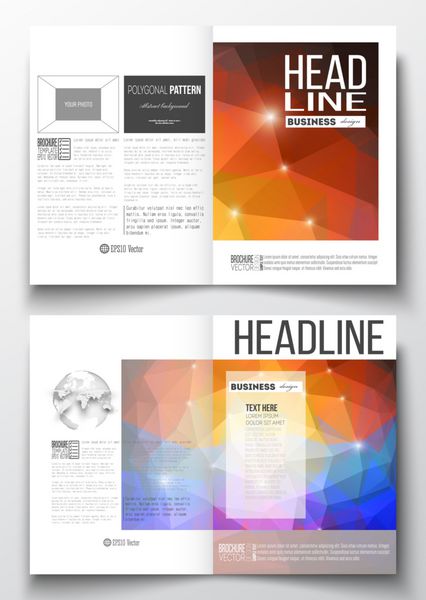 مجموعه ای از الگوهای تجاری برای بروشور مجله بروشور جزوه یا گزارش سالانه پس زمینه چند ضلعی رنگارنگ انتزاعی بافت وکتور مثلث شیک مدرن
