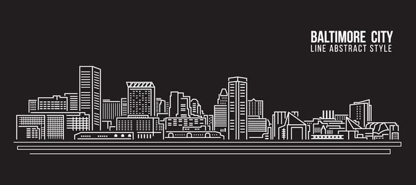 طراحی وکتور وکتور خط هنر ساختمان منظره شهری - شهر بالتیمور