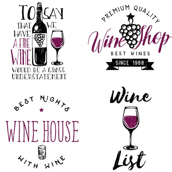 نشان‌ها آرم‌ها برچسب‌ها با موضوع شراب به سبک قدیمی