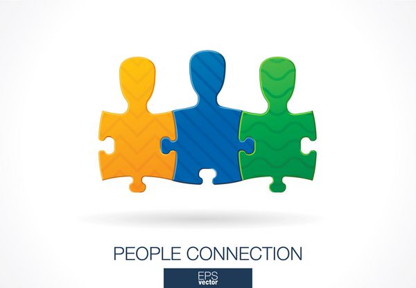 لوگوی انتزاعی برای شرکت تجاری عنصر طراحی هویت شرکتی رسانه های اجتماعی ایده لوگوتایپ شبکه افراد به شکل پازل کار تیمی مشارکت مفهوم تیم به هم متصل می شوند نماد وکتور رنگارنگ
