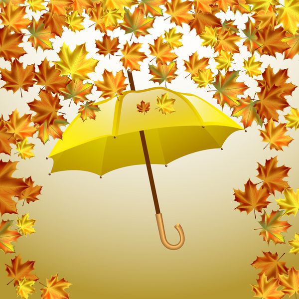 پس زمینه وکتور پاییزی با برگ و چتر زرد
