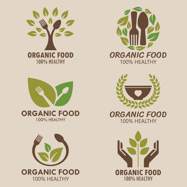 طراحی مجموعه وکتور لوگوی غذای ارگانیک یا لوگوی غذای سالم