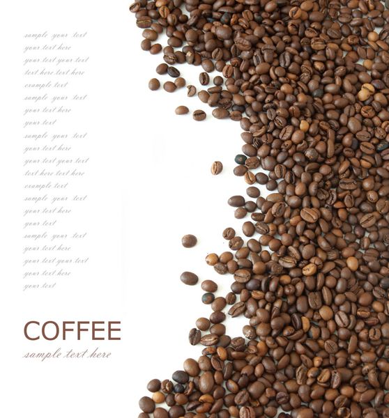 پس زمینه دانه های قهوه سفید جدا شده با نمونه متن