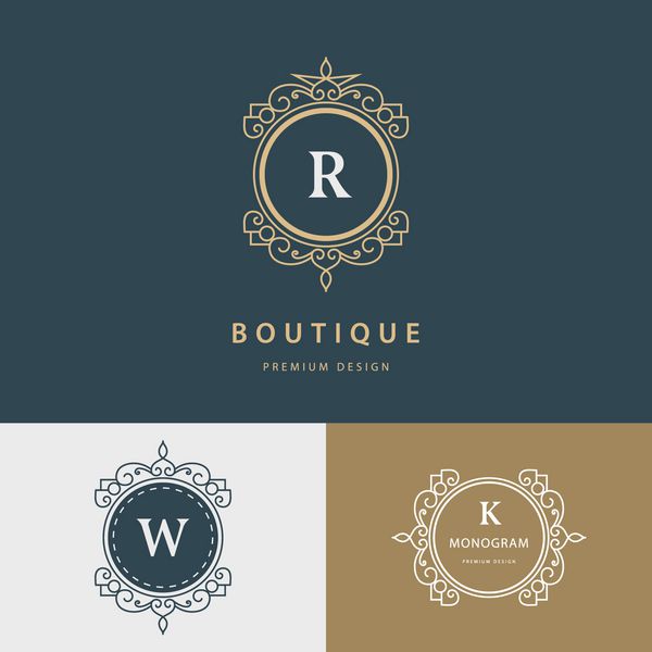 الگوی لوگوی لوکس خطوط تزئینی زیبای خوشنویسی را شکوفا می کند حرف R W K علامت تجاری هویت رستوران سلطنتی بوتیک هتل هرالدیک جواهرات مد وکتور
