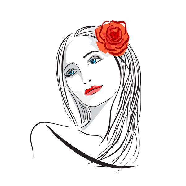 صورت زن جوان با دست طراحی شده با گل