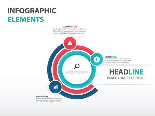 عناصر اینفوگرافیک کسب و کار دایره انتزاعی وکتور طرح مسطح قالب ارائه برای تبلیغات بازاریابی طراحی وب
