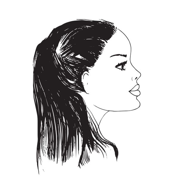 نمایه دست کشیده زن جوان با موهای بلند