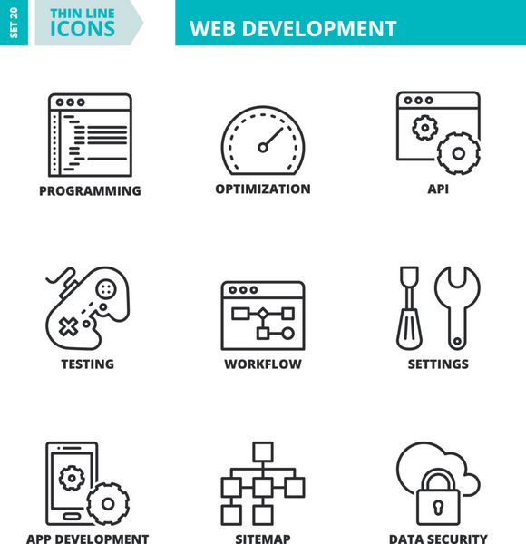 نمادهای خط نازک توسعه وب