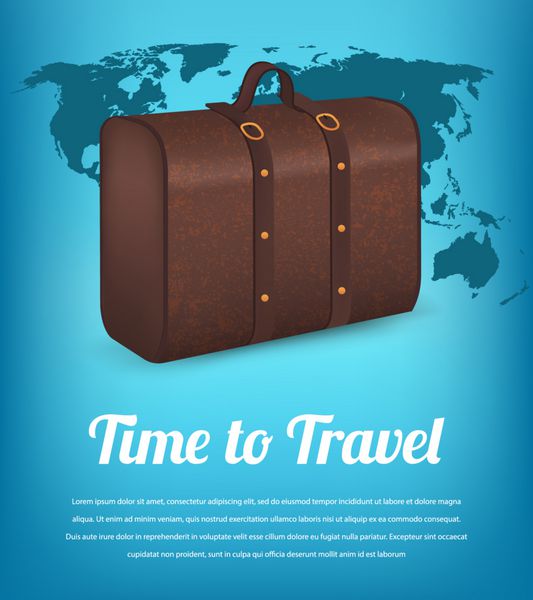 چمدان برای سفر در پس زمینه نقشه جهان سفر و گردشگری بردار