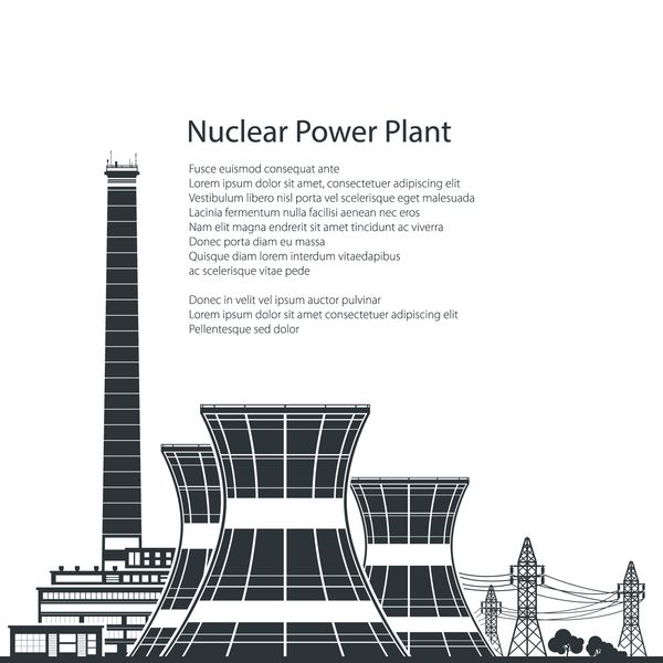 نیروگاه هسته ای سیلوئت نیروگاه حرارتی و متن راکتور هسته ای و خطوط برق وکتور سیاه و سفید