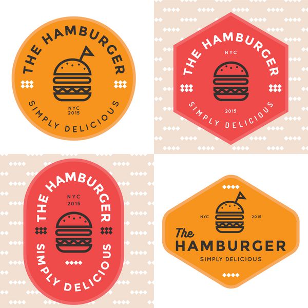 مجموعه ای از نشان ها بنر برچسب ها و آرم برای همبرگر فروشگاه همبرگر طراحی ساده و مینیمال وکتور