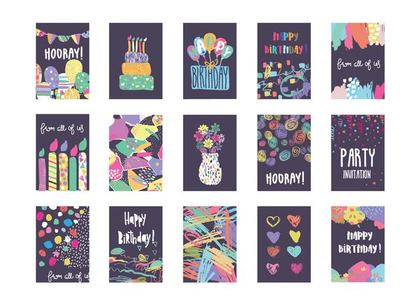 مجموعه ای از کارت های جهانی خلاقانه که با دست کشیده شده اند طرح رنگارنگ عروسی تولد روز ولنتاین مهمانی دعوت نامه پلاکارد پوستر بروشور