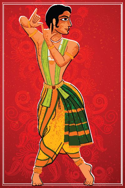 مردی در حال اجرای رقص کلاسیک Bharatanatyam تامیل نادو هند