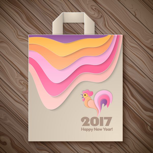 سال طراحی خروس برای کیسه کاغذی