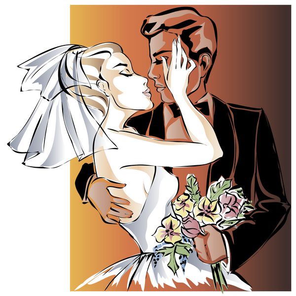 دعوت نامه روز عروسی با وکتور زوج شیرین بوسیدن
