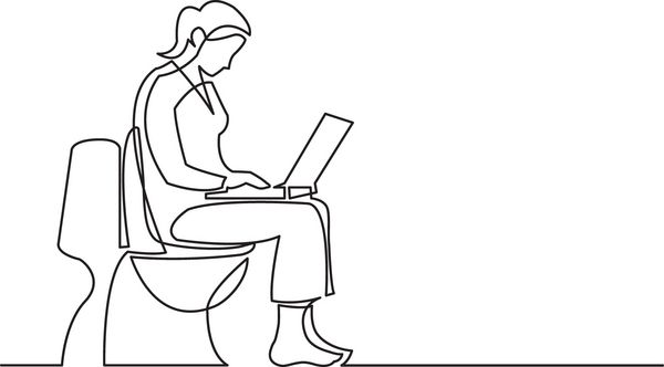 نقاشی خط پیوسته زن نشسته روی صندلی توالت با کام