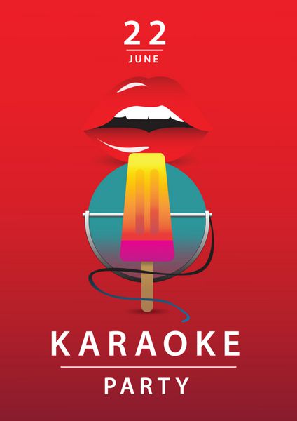 پوستر مهمانی کارائوکه وکتور در یک مهمانی با موضوع موسیقی بستنی با میکروفون و لب