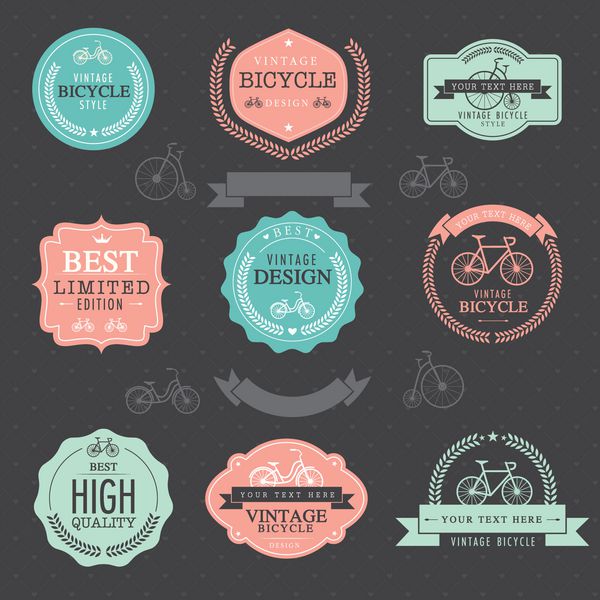 مجموعه ای از نشان دوچرخه قدیمی برچسب ها و عناصر طراحی