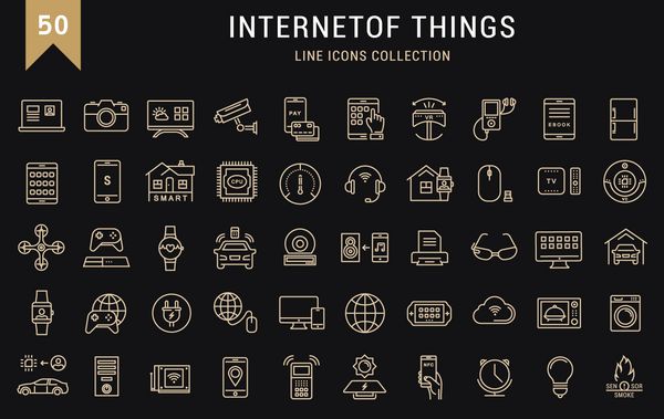 مجموعه وکتور آیکون های خط تخت اینترنت اشیا