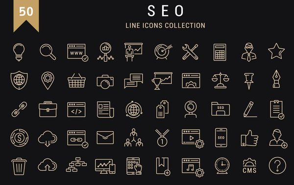 تنظیم وکتور آیکون های خط مسطح SEO