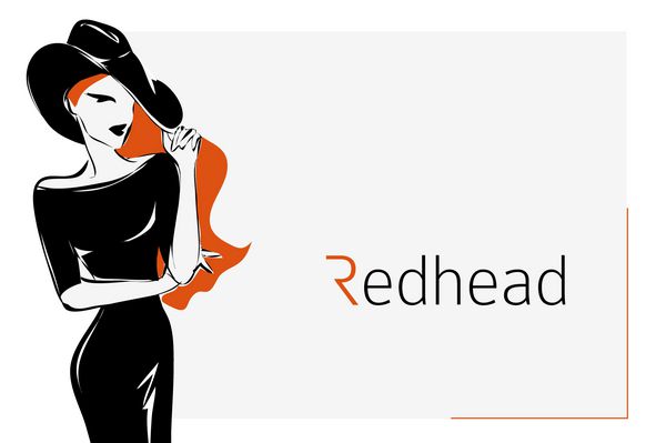 سیلوئت زن سیاه و سفید مد مدل مو قرمز با پس زمینه لوگوی نارنجی وکتور