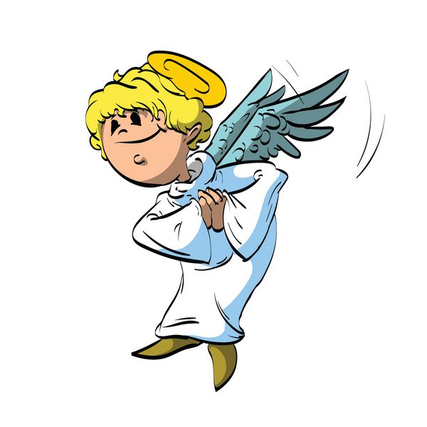 وکتور رنگارنگ یک فرشته کارتونی با روپوش سفید و موهای بلوند