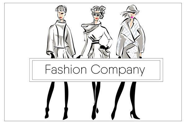 ست مدل های مد لباس زنانه سیاه و سفید با پس زمینه وکتور لوگوی بوتیک