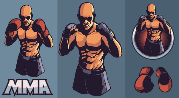 عناصر طراحی باشگاه جنگنده MMA برای لوگو با دستکش بوکس اختیاری و قاب