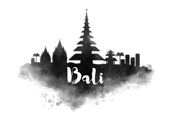 خط افق شهر بالی با آبرنگ