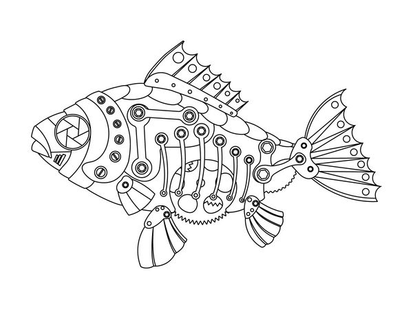 وکتور کتاب رنگ آمیزی ماهی به سبک استیمپانک