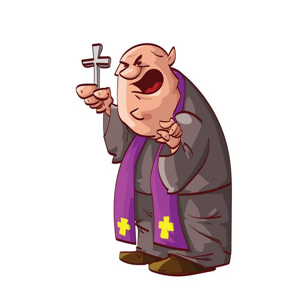 وکتور رنگارنگ یک کشیش کاتولیک کارتونی عصبانی که دیوانه عمل می کند
