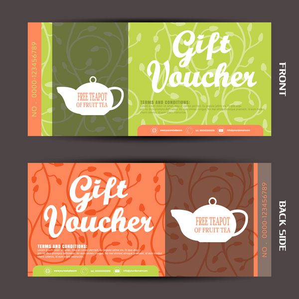 تصویر وکتور کوپن هدیه خالی برای افزایش فروش چای میوه ای در بار و کافه