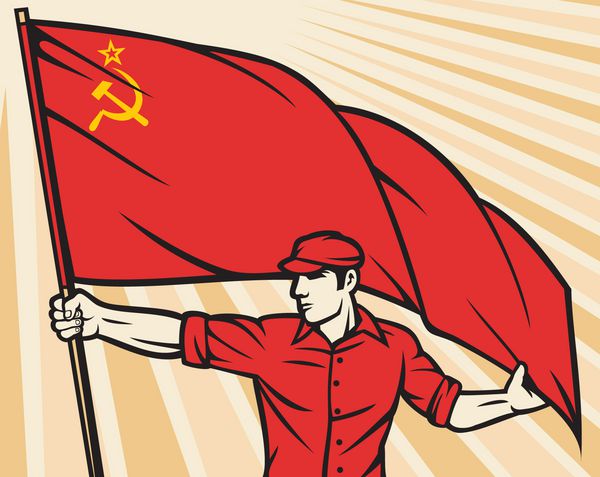 کارگری که پرچم اتحاد جماهیر شوروی را در دست دارد - پوستر صنعت