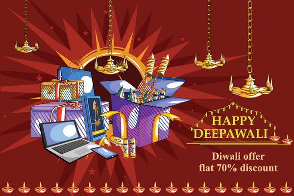 پیشنهاد فروش مبارک دیوالی با دیه تزئین شده برای جشنواره هند
