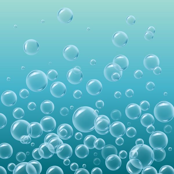 دریای عمیق با حباب و اسپری در زیر آب پس زمینه وکتور واقعی آبی