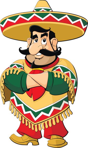 مرد مکزیکی کارتونی در یک سومبررو و پانچو