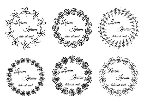 مجموعه ای از قاب های گرد گلدار با متن شما طراحی وکتور نسخه سیاه و سفید دودل لوگوهای طراحی شده با دست
