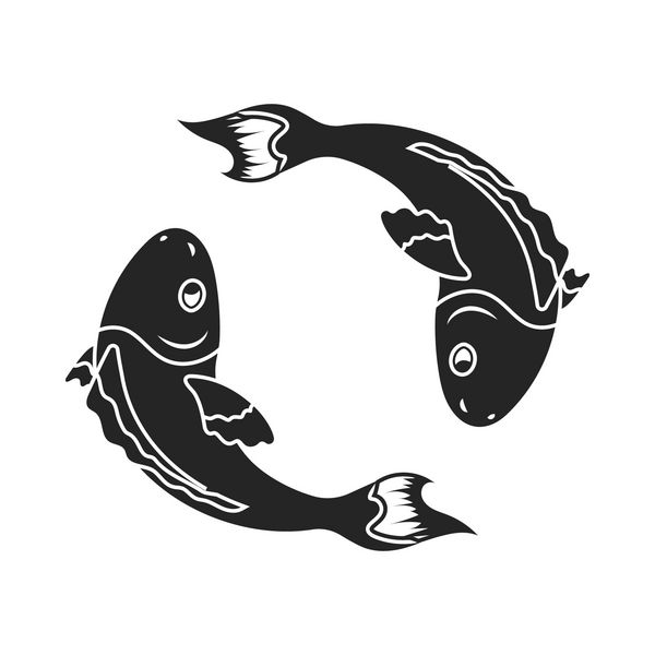 نماد ماهی کوی به سبک سیاه و جدا شده در پس زمینه سفید وکتور سهام نماد دین