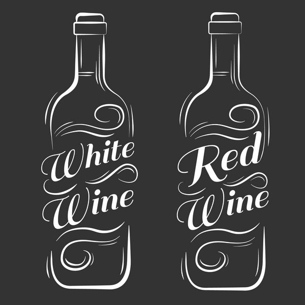 بطری شراب شراب سفید قرمز طراحی تبلیغاتی برای میخانه در زمینه مشکی