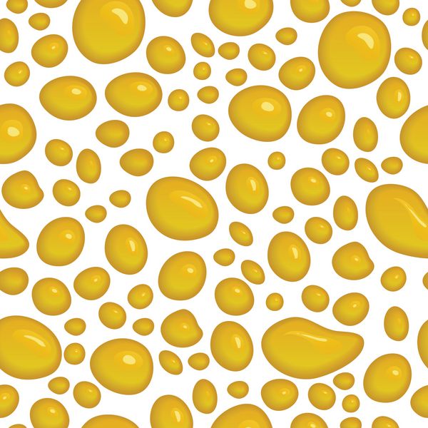 وکتور وکتور قطره های براق عسل پس زمینه انتزاعی با قطرات مایع زرد رنگ روغن چکه می کند نقطه آشفته طلایی و پاشیدن کارامل ذوب شده الگوی بدون درز طراحی کارتونی