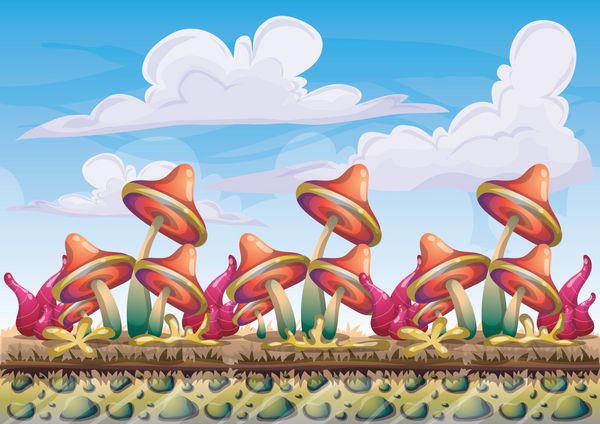 وکتور کارتونی پس‌زمینه منظره طبیعت با لایه‌های جدا شده برای هنر بازی و دارایی طراحی بازی انیمیشن در گرافیک دوبعدی