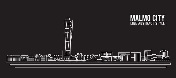 طراحی وکتور وکتور خط هنر ساختمان منظر شهری - شهر مالمو