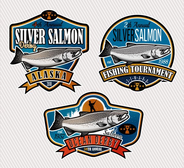 لوگوی وکتور ماهیگیری نماد ماهی سالمون