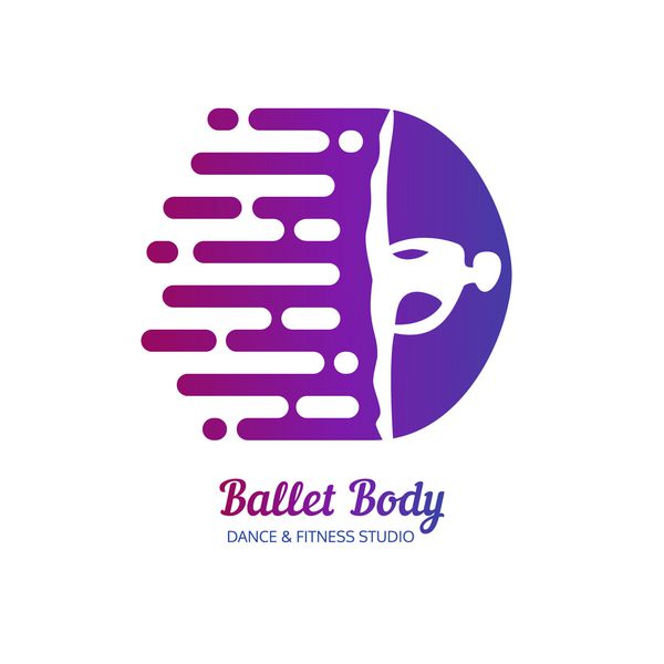 مفهوم نماد رقص الگوی طراحی کارت تابلو استودیو Ballet Body لوگوی شخصیت افراد نماد پس زمینه بنر کلاس مرکز تناسب اندام بالرین انتزاعی در حالت رقصیدن وکتور