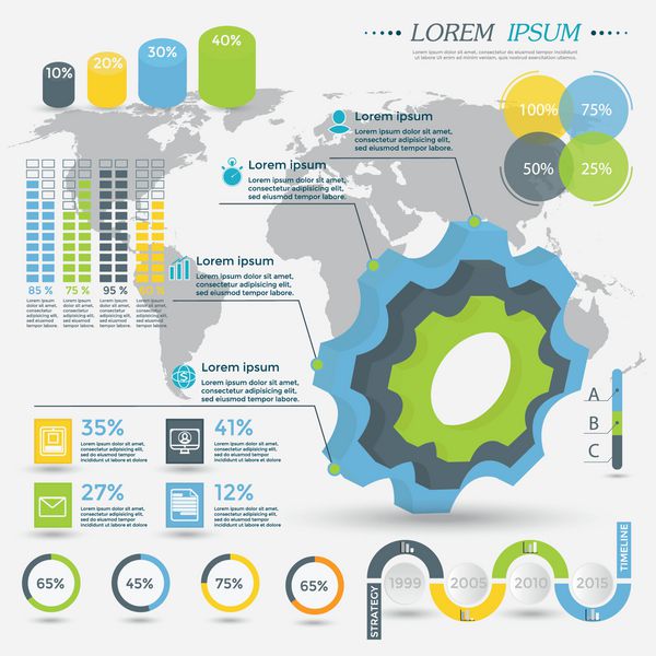 مجموعه عناصر اینفوگرافیک برای ارائه جزوه وب سایت نمودار بنر گزینه های شماره طرح گردش کار یا طراحی وب و غیره مجموعه بزرگی از اینفوگرافیک ها بردار خط زمانی