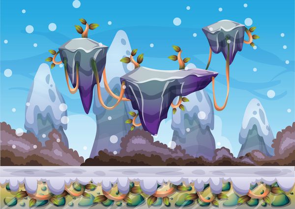 وکتور کارتونی پس زمینه جزیره شناور با لایه های جدا شده برای هنر بازی و دارایی طراحی بازی انیمیشن در گرافیک دو بعدی