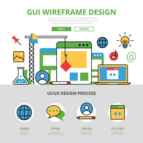 وکتور الگوی اینفوگرافیک مسطح خطی طراحی وایرفریم رابط کاربری گرافیکی