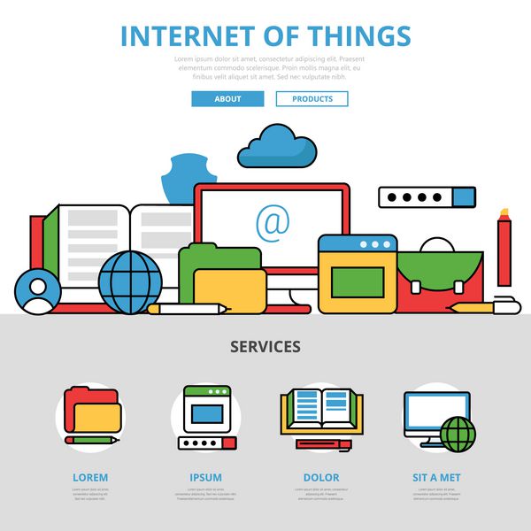 وکتور قالب اینفوگرافیک اینترنت اشیا تخت خطی