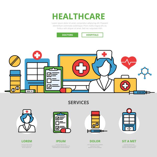 وکتور الگوی اینفوگرافیک Healthcare تخت خطی