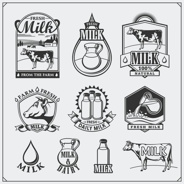 برچسب ها نمادها نمادها و عناصر طراحی شیر گاو شیر تازه از مزرعه